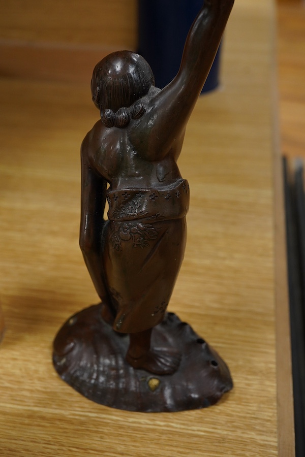 A pair of Japanese patinated metal figures of Ashinaga and Tenaga, Meiji period, 30cm